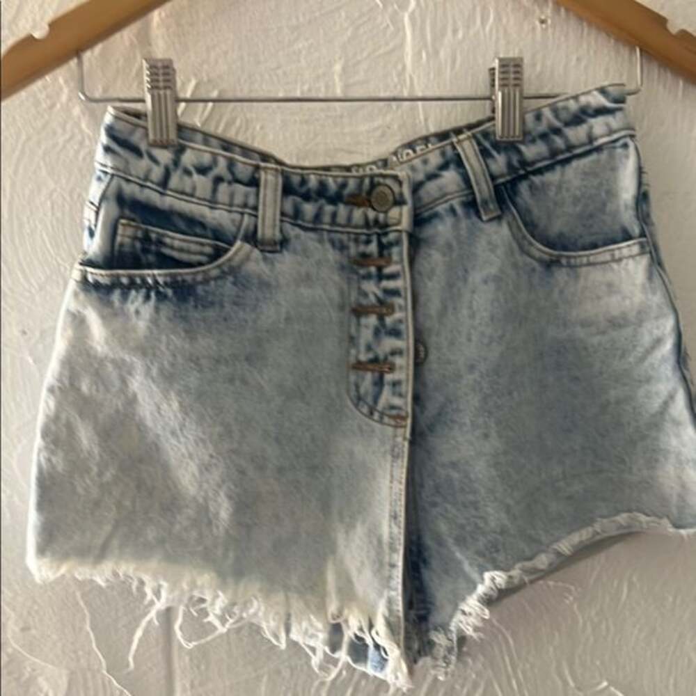 Blue High-Waisted Jean Shorts with Vintage Wash